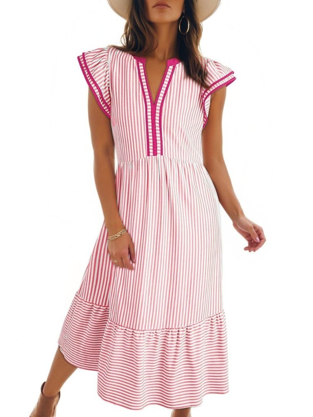 Womens Dresses 2026 V-Neck Cap Sleeve Empire Waist Dress